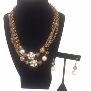Goldtone Rhinestone Necklace And Earrings
